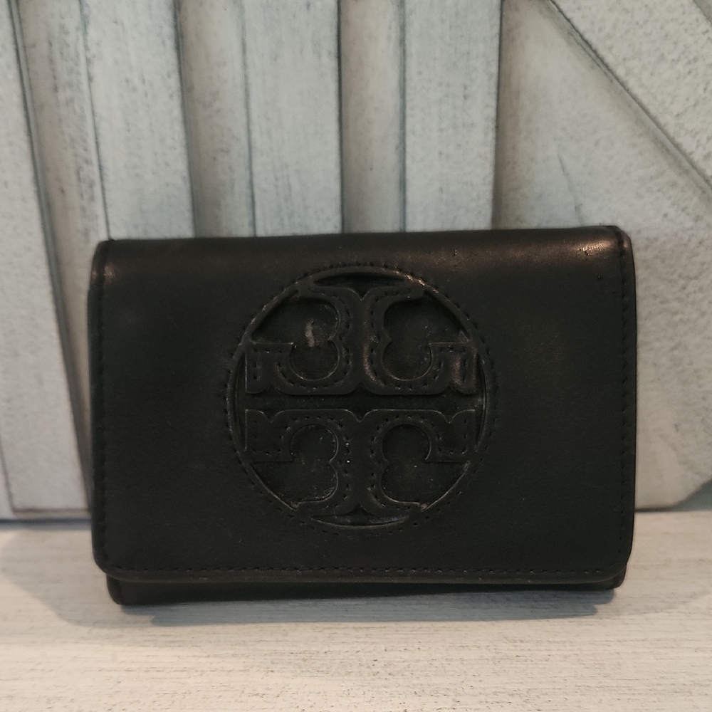 Tory Burch Black Leather Tri Fold Wallet